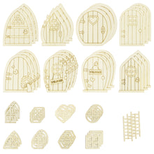Load image into Gallery viewer, K1tpde 72PCS Wooden Miniature Fairy Doors DIY Craft Kit, 8 Design Fairy Garden Doors and Dollhouse Windows, Unpainted Wooden Fairy Doors, Windows and Ladders, DIY Wooden Fairy Mini House Accessories