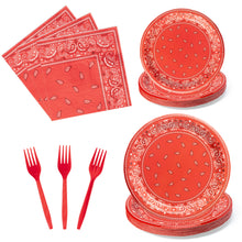 Load image into Gallery viewer, K1tpde 96PCS Cholo Bandana Party Tableware Set, Cholo Gangsta Theme Bandana Paper Plates, Western Cowboy Birthday Party Disposable Dinnerware Paper Napkins Forks, Cholo Bnadana Western Party Supplies