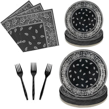 Load image into Gallery viewer, K1tpde 96PCS Cholo Bandana Party Tableware Set, Cholo Gangsta Theme Bandana Paper Plates, Western Cowboy Birthday Party Disposable Dinnerware Paper Napkins Forks, Cholo Bnadana Western Party Supplies