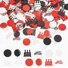 Load image into Gallery viewer, K1tpde 336PCS Red and Black Happy Birthday Confetti for Table, Table Scatter Confetti Decorations for Birthday Party, Cake Shape Confetti Decor for Adults, Confetti for Teen Birthday, Party Supplies
