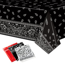 Load image into Gallery viewer, K1tpde 3PCS Bandana Party Tablecloths, Cholo Gangsta Theme Bandana Table Covers, Bandana Plastic Tablecloth, Cholo Themed Western Party Decorations for Adult, Red, White, Black Party Tablecloths