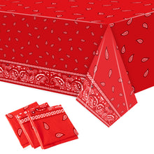 Load image into Gallery viewer, K1tpde 3PCS Red Bandana Party Tablecloths, Cholo Gangsta Theme Bandana Table Covers, Bandana Plastic Tablecloth, Cholo Themed Western Party Decorations for Adult, Cholo Theme Western Party Supplies