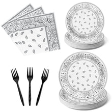 Load image into Gallery viewer, K1tpde 96PCS Cholo Bandana Party Tableware Set, Cholo Gangsta Theme Bandana Paper Plates, Western Cowboy Birthday Party Disposable Dinnerware Paper Napkins Forks, Cholo Bnadana Western Party Supplies
