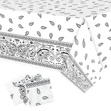 Load image into Gallery viewer, K1tpde 3PCS White Bandana Party Tablecloths, Cholo Gangsta Theme Bandana Table Covers, Bandana Plastic Tablecloth, Cholo Themed Western Party Decorations for Adult, Cholo Theme Western Party Supplies