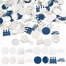 Load image into Gallery viewer, K1tpde 340PCS Navy Blue Happy Birthday Confetti for Table, Table Scatter Confetti Decorations for Birthday Party, Cake Shape Confetti Decor for Kids, Sliver Confetti for Teens Birthday, Party Supplies