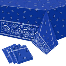 Load image into Gallery viewer, K1tpde 3PCS Blue Bandana Party Tablecloths, Cholo Gangsta Theme Bandana Table Covers, Bandana Plastic Tablecloth, Cholo Themed Western Party Decorations for Adult, Cholo Theme Western Party Supplies
