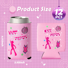 Load image into Gallery viewer, K1tpde 12PCS Last Disco Skinny Can Sleeves, 70s Party Decorations Can Cooler Slim Beverage Sleeve, Can Sleeve for Bachelorette Party Decoration, Insulated Neoprene Drink Holders, Cowgirl Bridal Shower