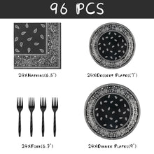 Load image into Gallery viewer, K1tpde 96PCS Cholo Bandana Party Tableware Set, Cholo Gangsta Theme Bandana Paper Plates, Western Cowboy Birthday Party Disposable Dinnerware Paper Napkins Forks, Cholo Bnadana Western Party Supplies