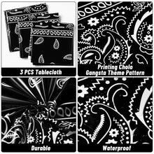Load image into Gallery viewer, K1tpde 3PCS Black Bandana Party Tablecloths, Cholo Gangsta Theme Bandana Table Covers, Bandana Plastic Tablecloth, Cholo Themed Western Party Decorations for Adult, Cholo Theme Western Party Supplies