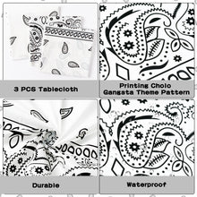 Load image into Gallery viewer, K1tpde 3PCS White Bandana Party Tablecloths, Cholo Gangsta Theme Bandana Table Covers, Bandana Plastic Tablecloth, Cholo Themed Western Party Decorations for Adult, Cholo Theme Western Party Supplies