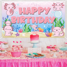 Load image into Gallery viewer, K1tpde Axolotl Birthday Party Backdrop Banner for Kids, Axolotl Happy Birthday Party Backdrop for Girls, Party Decor Photography Background, Birthday Party Background for Baby, Axolotl Party Supplies