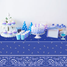 Load image into Gallery viewer, K1tpde 3PCS Blue Bandana Party Tablecloths, Cholo Gangsta Theme Bandana Table Covers, Bandana Plastic Tablecloth, Cholo Themed Western Party Decorations for Adult, Cholo Theme Western Party Supplies