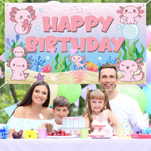 Load image into Gallery viewer, K1tpde Axolotl Birthday Party Backdrop Banner for Kids, Axolotl Happy Birthday Party Backdrop for Girls, Party Decor Photography Background, Birthday Party Background for Baby, Axolotl Party Supplies