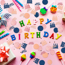 Load image into Gallery viewer, K1tpde 336PCS Navy Blue and Pink Happy Birthday Confetti for Table, Table Scatter Confetti Decorations for Birthday Party, Cake Shape Confetti Decor for Kid, Confetti for Teen Birthday, Party Supplies