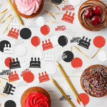 Load image into Gallery viewer, K1tpde 336PCS Red and Black Happy Birthday Confetti for Table, Table Scatter Confetti Decorations for Birthday Party, Cake Shape Confetti Decor for Adults, Confetti for Teen Birthday, Party Supplies