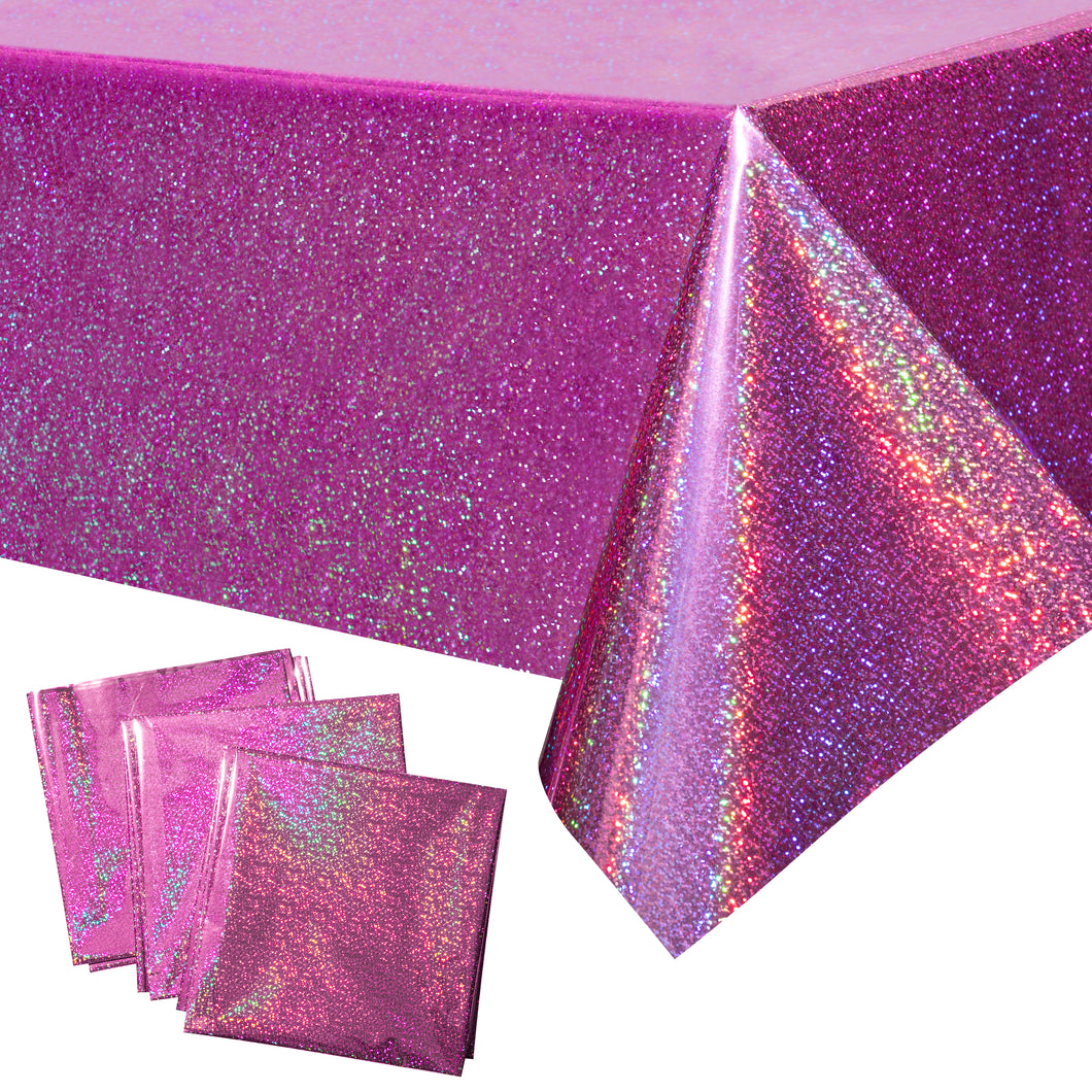 K1tpde 3PCS Preppy Iridescence Pink Party Tablecloths, Y2K Theme Early 2000s Table Covers, Iridescent Plastic Tablecloth, Bachelorette Party Decorations Table Cover for Adult, Y2K Theme Party Supplies