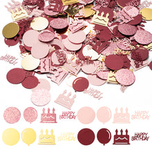 Load image into Gallery viewer, K1tpde 336PCS Burgundy Happy Birthday Confetti for Table, Table Scatter Confetti Decorations for Birthday Party, Cake Shape Confetti Decoration, Glitter Pink Confetti for Teen Birthday, Party Supplies
