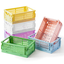 Load image into Gallery viewer, K1tpde 6PCS Mini Crates Foldable Baskets Decor, Danish Pastel Aesthetic Baskets for Storage Organizing, Stacking Folding Crate Bin for Bedroom, Small Plastic Storage Baskets Set for Home Kitchen
