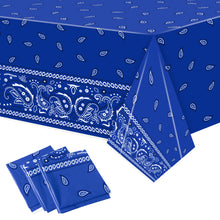 Load image into Gallery viewer, K1tpde 3PCS Blue Bandana Party Tablecloths, Cholo Gangsta Theme Bandana Table Covers, Bandana Plastic Tablecloth, Cholo Themed Western Party Decorations for Adult, Cholo Theme Western Party Supplies
