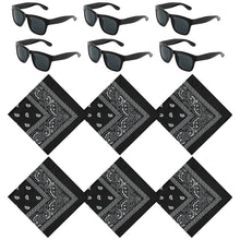 Load image into Gallery viewer, K1tpde 12PCS Cholo Party Accessories, Cholo Bandana Western Party Decorations for Teens, Gangsta Plastic Black Vintage Bulk Sunglasses Pack, Gangsta Costume Theme Party Favor, Cholo Party Supplies
