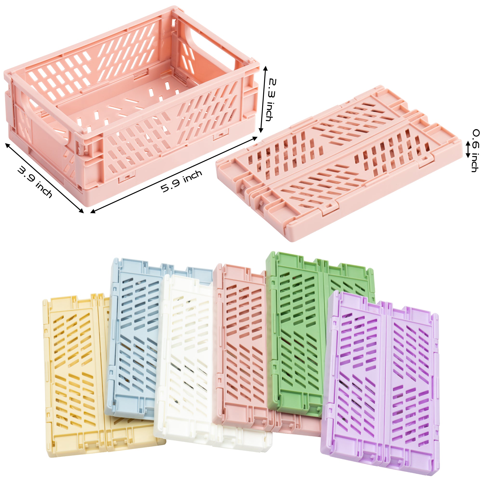 D1resion 4Pcs Mini Stackable Crates Decor Danish Pastel Aesthetic Stacking  Folding Plastic Storage Crate Foldable Bin Baskets Tray with Handles for