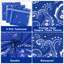 Load image into Gallery viewer, K1tpde 3PCS Blue Bandana Party Tablecloths, Cholo Gangsta Theme Bandana Table Covers, Bandana Plastic Tablecloth, Cholo Themed Western Party Decorations for Adult, Cholo Theme Western Party Supplies
