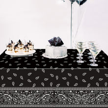 Load image into Gallery viewer, K1tpde 3PCS Black Bandana Party Tablecloths, Cholo Gangsta Theme Bandana Table Covers, Bandana Plastic Tablecloth, Cholo Themed Western Party Decorations for Adult, Cholo Theme Western Party Supplies
