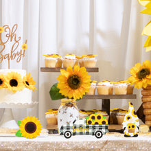 Load image into Gallery viewer, K1tpde 3PCS Farmhouse Sunflower Tiered Tray Sign, Wooden Sunflower Tiered Tray Sign Decoration, Wooden Sunflower Truck Standing for Kitchen Table Decor, Summer Wooden Gnome Sign for Garden Party Decor
