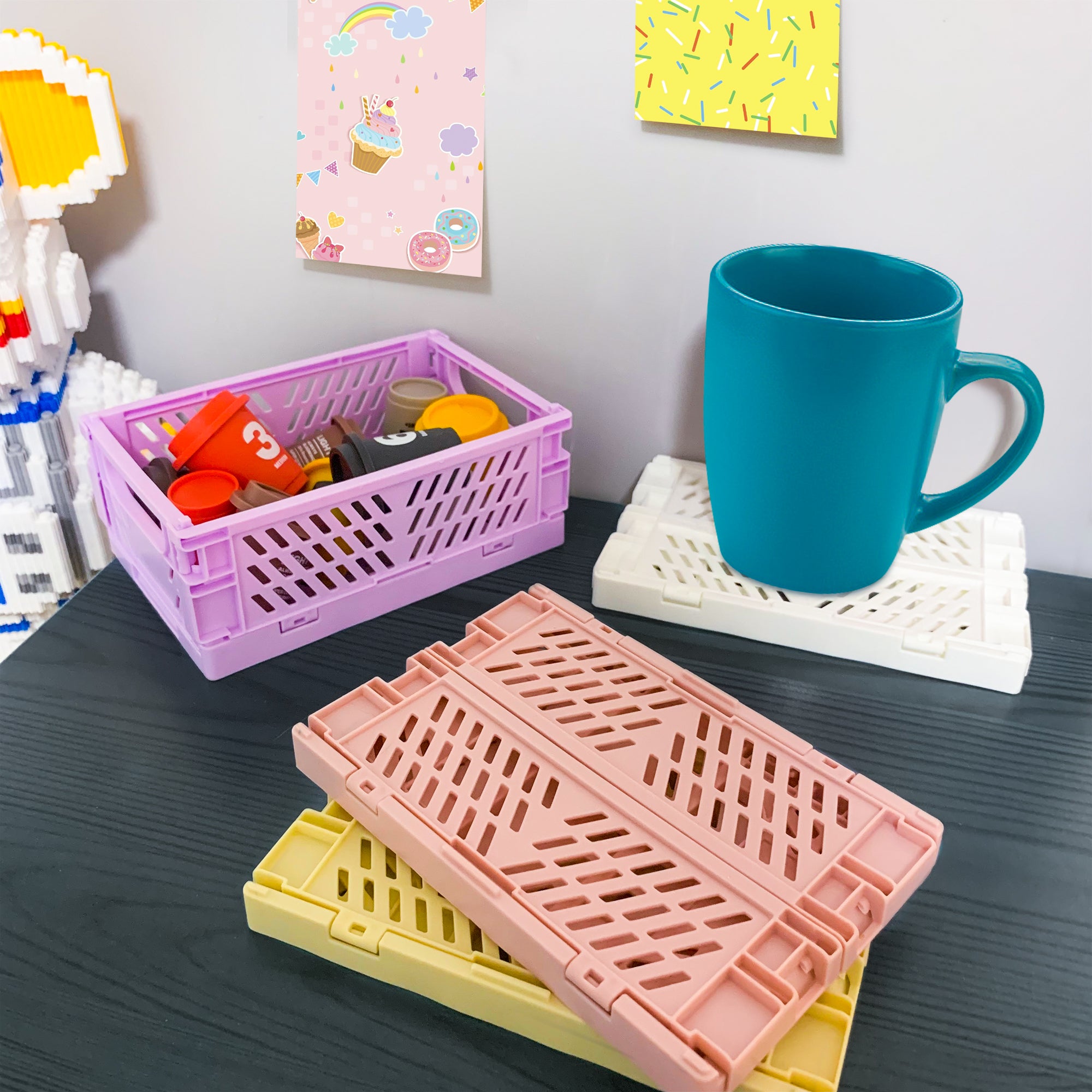 K1tpde Juego de 4 mini cajas plegables para decoración de almacenamiento,  cestas estéticas de color pastel danés para organizar el almacenamiento