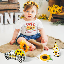 Load image into Gallery viewer, K1tpde 3PCS Farmhouse Sunflower Tiered Tray Sign, Wooden Sunflower Tiered Tray Sign Decoration, Wooden Sunflower Truck Standing for Kitchen Table Decor, Summer Wooden Gnome Sign for Garden Party Decor
